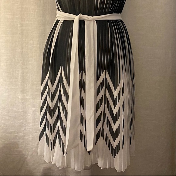 Banana Republic Black and White Pleated Dress with Tie - Size Petite 00 - Picture 2 of 5